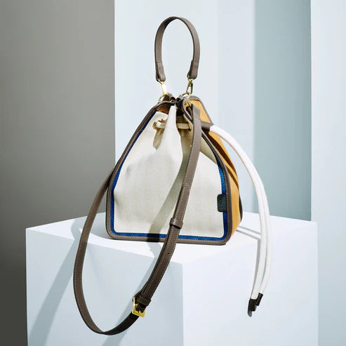 ETELA String bag - Off-white×Taupe×blue/camel