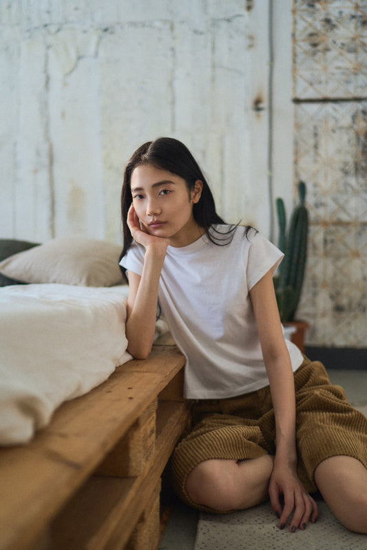 2P クルーネックショートスリーブ・ロングスリーブTシャツby THE DODO JEAN / WHITE