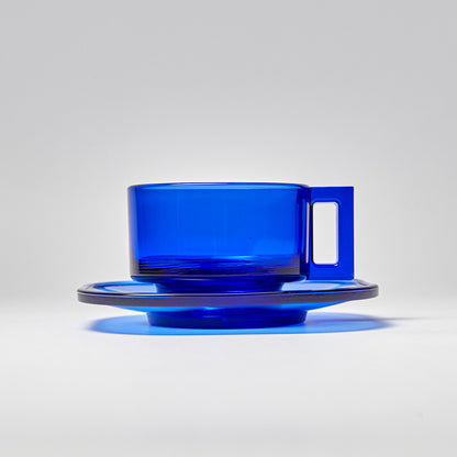 ARNO GLASS Cup & Saucer - Cobalt