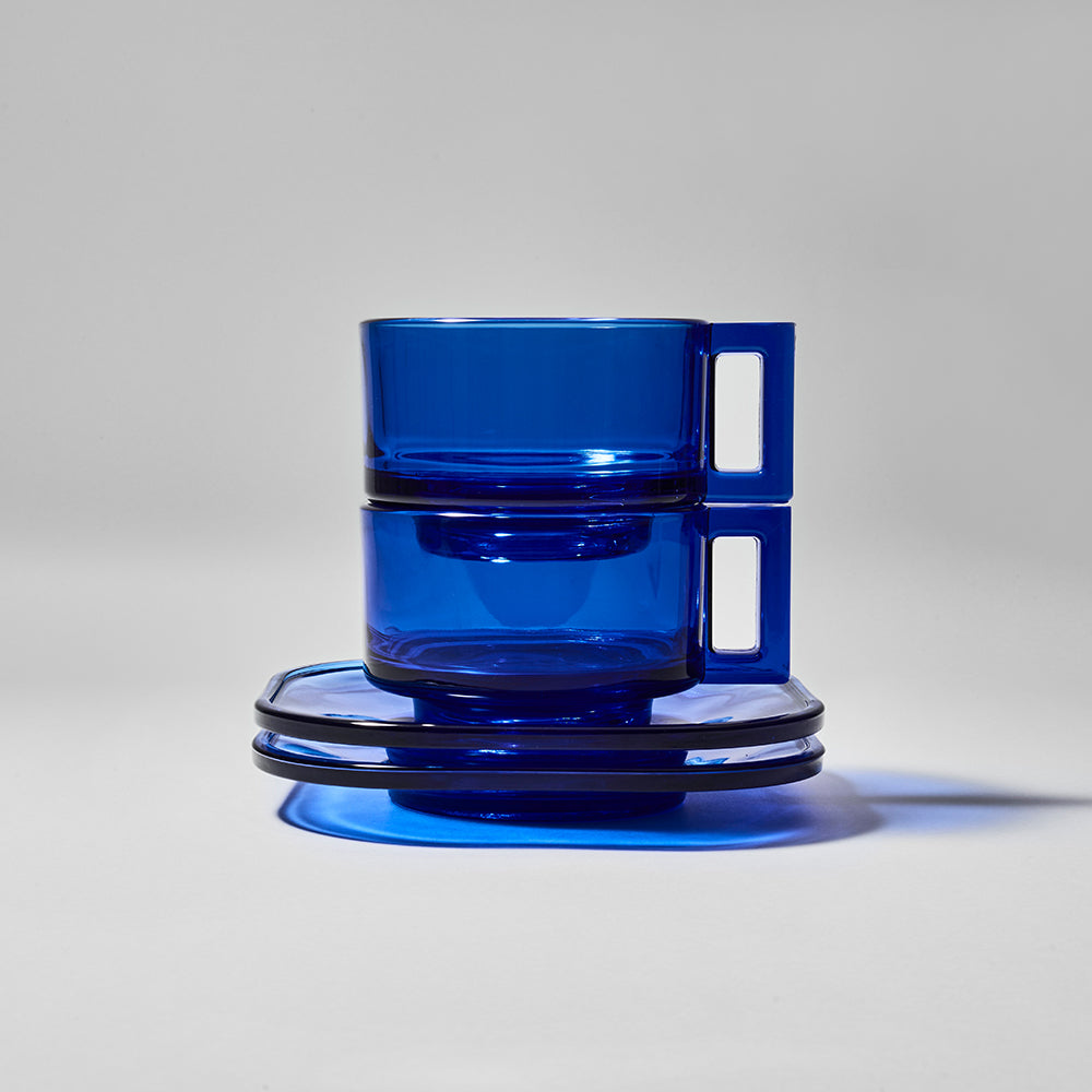 ARNO GLASS Cup & Saucer - Cobalt