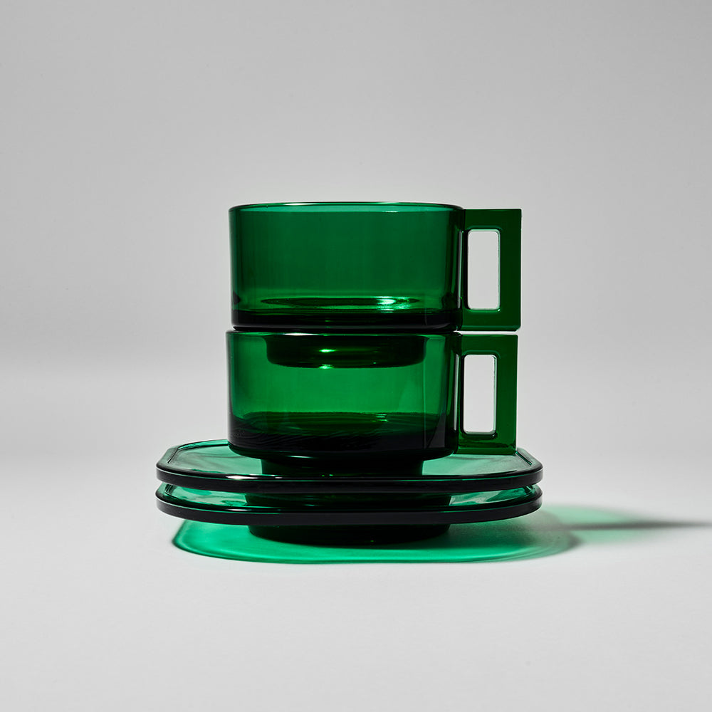 ARNO GLASS Cup & Saucer - Green
