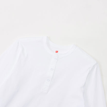 Hanes originalsヘンリーネックロングスリーブTシャツ by  THE DODO JEAN / WHITE