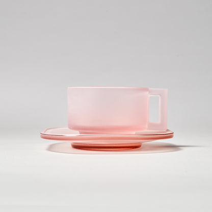 ARNO GLASS Cup & Saucer - Pink Frosted