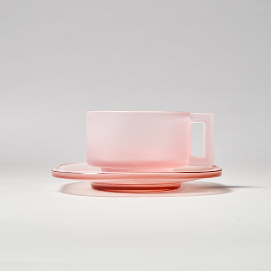 ARNO GLASS Cup & Saucer - Pink Frosted
